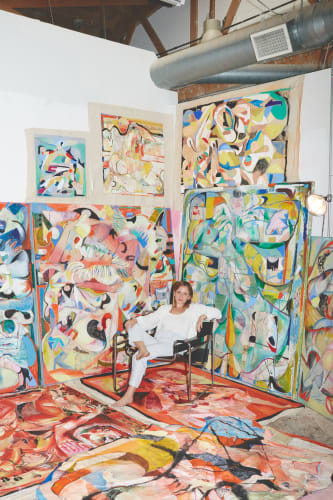 portrait of the artist in her studio