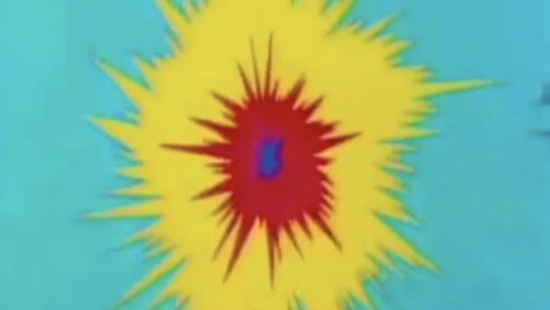 a still of his NFT titled A little bit of violence never hurt anyone. It features an explosive cloud imploding over and over.