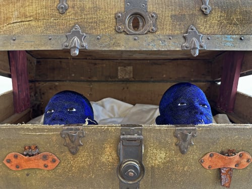 Beya Gille Gacha, Coffre, 2023 Glass Beads, Wax, Fiberglass, Antique chest 22 x 30 x 34 inches