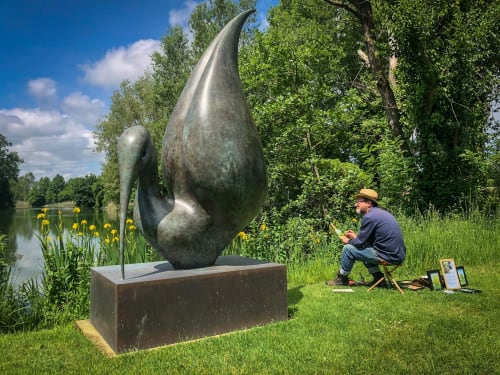 Artist Stephen Bithell working en plein air at Sculpture by the Lakes