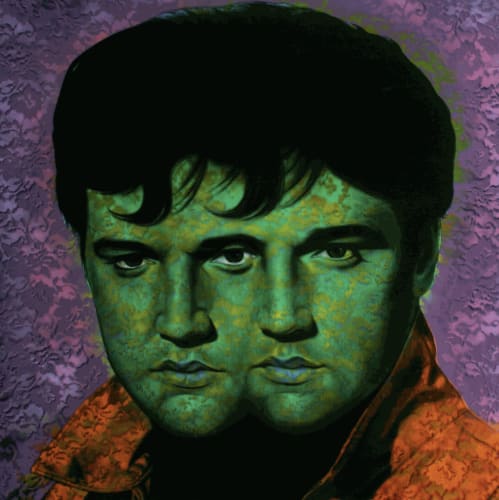 Ron English. ElvisElvis, 2007. Acrylic and silkscreen on canvas. 91.4 x 91.4 cm; 36 x 36 in.