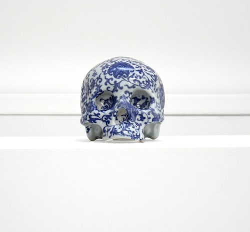 Huang Yan. Landscape Skull, Ceramic 5 1/2 × 6 × 7 in. 2005.
