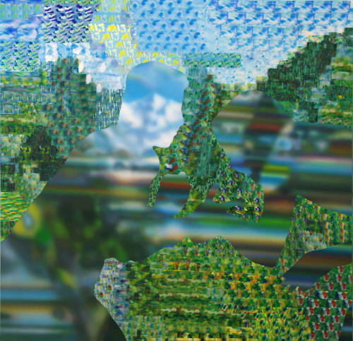 Taha Heydari. Mountains, 2014. Acrylic on panel. 45 x 45 inches.