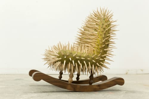 The Wait (Again) - 2022. Walnut, Cedar, Hemu, Lacquer, Color Pencil, Urethane, Pigment. H:20.5” x W:19” x D:21”