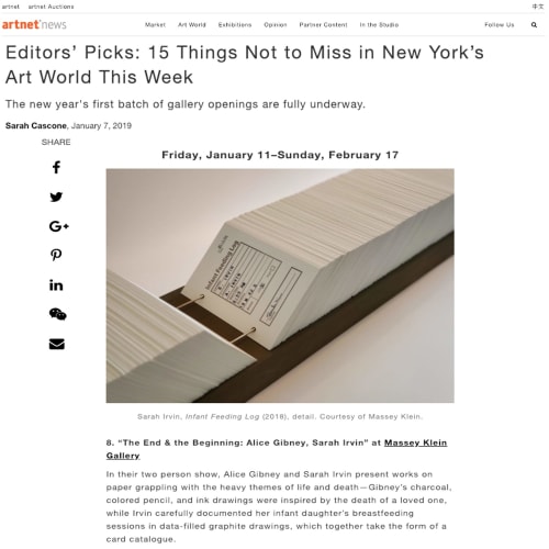 Alice Gibney and Sarah Irvin’s The End & The Beginning in “Editors’ Picks: 15 Things Not to Miss in New...