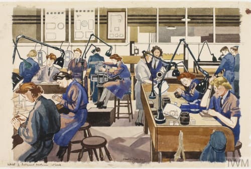 'WAAF Instrument Mechanics at Work' by Dorothy Coke (1941, watercolour, © IWM Art.IWM ART LD 1298)
