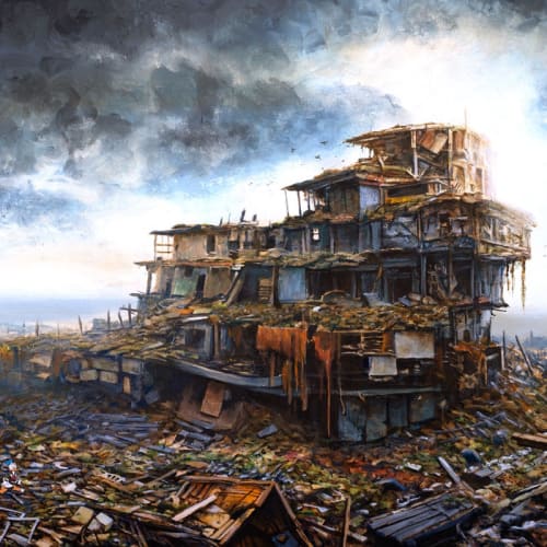 Painting by Jeff Gillette showing a decrepit landfill