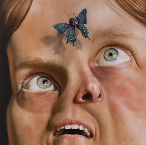 Sara Birns, Disruptions of the Butterfly, 2023, Oil paint on canvas, 81 x 81 cm | 32 x 32 in