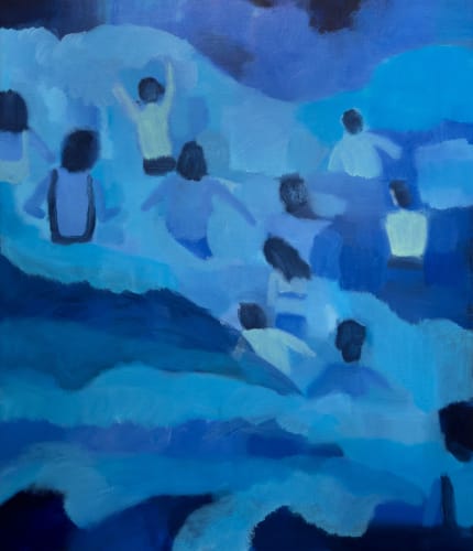 Ioanna Limniou, Many Swimmers, 2024, oil on canvas, 140 x 120 cm
