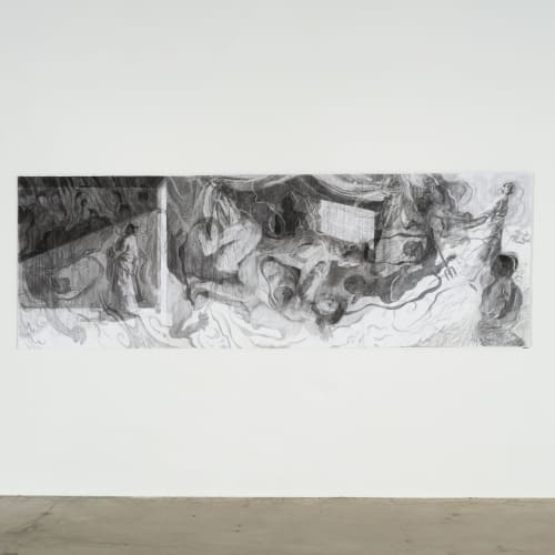 Yongqi Tang, 'Strange Tales: The Painted Wall', 2022, Charcoal on paper, 43 by 129 in. 109.22 by 327.66 cm. (YT006)