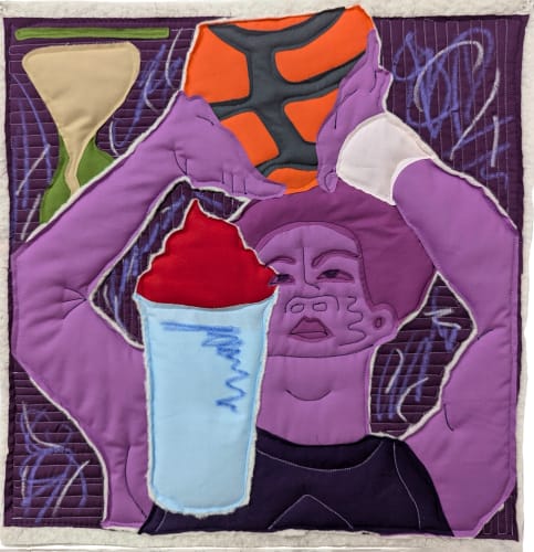 Michael C. Thorpe, Flummoxed, fabric, batting, thread, and crayon, 20 x 20 in