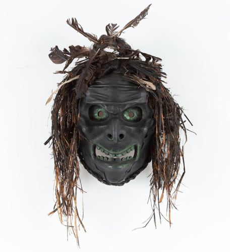 Beau Dick (Kwakwaka’wakw, Musgamakw Dzawada’enuxw First Nation, 1955–2017). Bukwus Mask, date unknown. Cedar, leather, cedar bark, feathers, and acrylic paint. Gochman Family Collection.