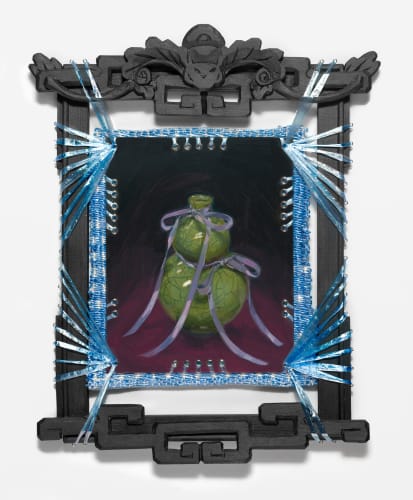 Phuong Nguyen. Nocturne Gourd (Planche CXCII) Oil on panel, balsa wood, pine, grommets, plastic twine, 2024.