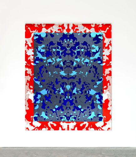 Paul Hosking, Dirty Magic (Blue), 2023, Inlayed mirror and spray paint on aluminium, 200 x 160 x 5 cm. © Paul Hosking Studio