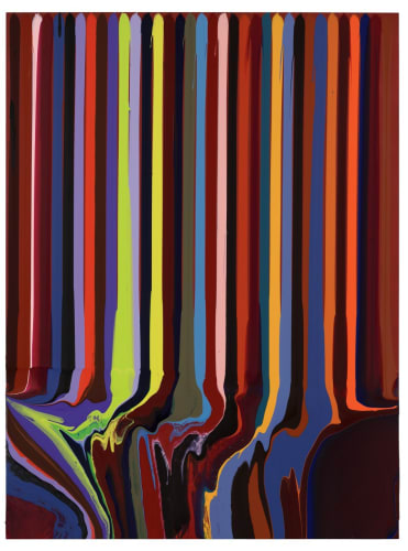 (detail) Ian Davenport, Puddle Painting: Indian Red No. 1 ,2012, Acrylic on aluminium mounted on stainless steel, 103 x 77 cm. Image courtesy of Ian Davenport Studio, Photography: Prudence Cuming Associates