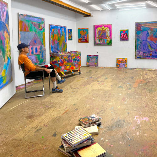 Michael Berryhill is his Hudson River Valley studio, 2024