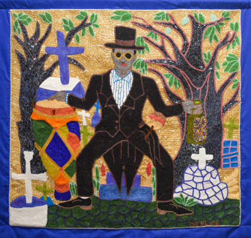 Mirielle Delice Bawon Samdi (Cimitiere), 2020 Beads and sequins hand sewn on fabric 34 x 33 in