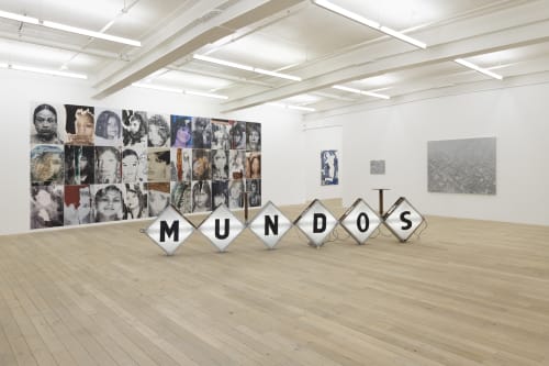 Teresa Margolles, Mundos (Worlds), 2016, Installation, Neon sign taken from a former bar in Ciudad Juárez, Mexico, loudspeaker, 87.5 x 522 x 20.5 cm (34.4 x 205.5 x 8.1 in.)
