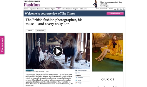 The British fashion photographer, his muse — and a very noisy lion
