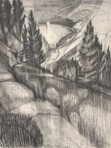 William C. Palmer Flaming Gorge Dam, 1969 Conte on paper 24" x 19"