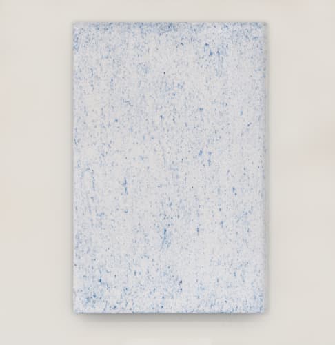 Installation shot from American artist Eric Doeringer's solo exhibition titled I Copy Therefor I Am shown at Brigade Gallery in Copenhagen, Denmark. Focus on the artwork 30 Photos of Skies, 2021. Artwork details: Photo emulsion on canvas, 60 x 40 cm, 23 1
