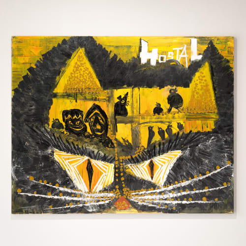 Image of artwork by artist Bendix Harms titled HOSTAL Mamon (Worldview), 2021, Oil on canvas, 120 x 150 cm, 47 1/4 x 59 in