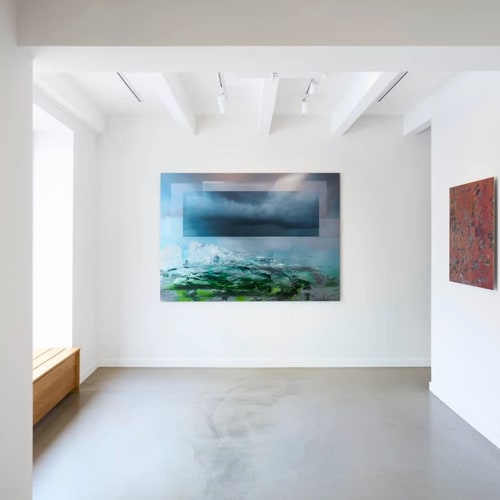 Installation shot from American artist Petra Cortright's solo exhibition titled Denali F1 Batwing Baby Bear Baby Boo shown at Brigade Gallery in Copenhagen, Denmark. Focus on the artwork panstwowyurzadnadzoruubezpieczen.pl_PORTP BELLO_pretty women, 2021.