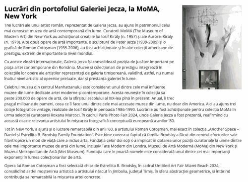 Lucrări din portofoliul Galeriei Jecza, la MoMA, New York