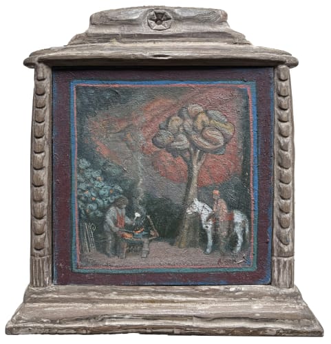 Alex Cohen, Along the Road, a Smithy, 2019 [Artist's Carved Walnut Scrub Gesso Frame]