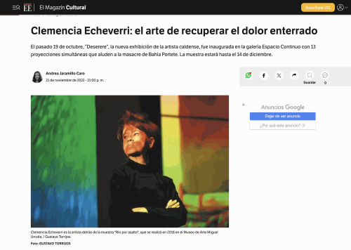 Clemencia Echeverri: el arte de recuperar el dolor enterrado, El pasado 19 de octubre, “Deserere”, la nueva exhibición de la...