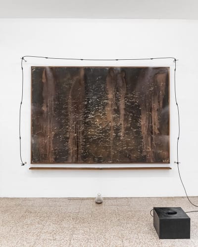 Tremble Wail For The Whales, 2022 Oxidised iron and gum Arabic on wood panel, 249 x 174.5 cm