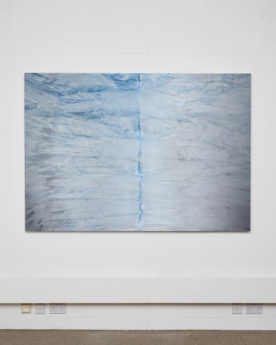 Thunder Only Happens When It's Raining, 2024, Dye and bleach on satin, 140 x 200 cm