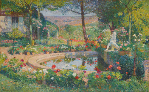 Henri Martin, Le bassin principal du parc de Marquayrol à Labastide-du-vert, 1905, oil on canvas, 32 x 51 inches.
