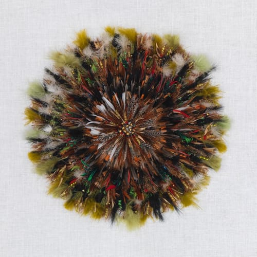 To The Ones That Got Away . fishing flies on linen covered panel . 30x30cm . 2024