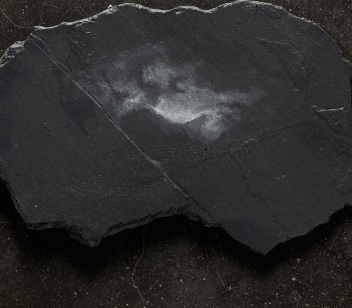 PRAJAKTA POTNIS, Rivers in the Sky IX, chalk colors on slate stone, 17.8 × 0.5 × 12 cm. Courtesy Project 88, Mumbai.