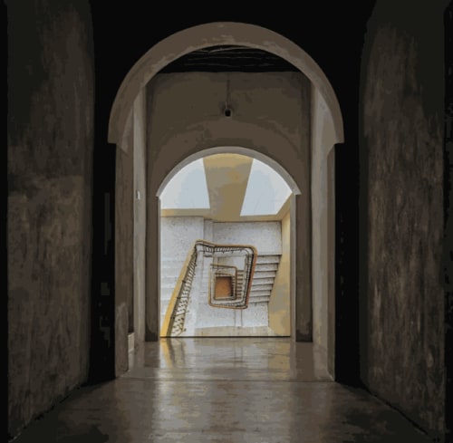 Prajakta Potnis, Free Fall, 2023, LED light box. Installation view, Bait Al Serkal, Sharjah, 2023. From Cracks in the Master’s House, 2021–22. Photo: Motaz Mawid.