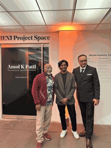 Amol K. Patil with Bose Krishnamachari and Durjoy Rehman after the award ceremony at Hayward Gallery, London