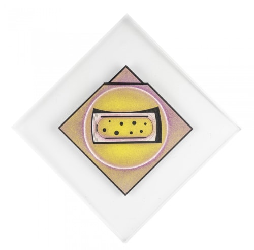 Untitled, 1986, Mixed media on shaped cardboard, 11 1/8 x 11 1/8 in