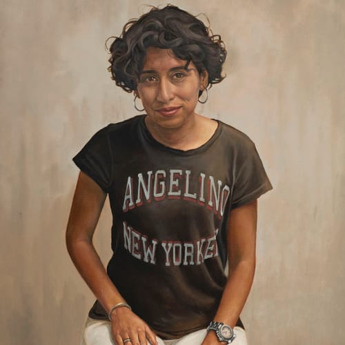 Eloy Torrez, Portrait of Paulina Alvarez (detail), 2021, Oil and acrylic on canvas, 40 x 30 inches, Collection of the artist