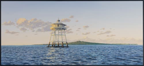 Justin Boroughs Bean Rock and Clouds, 2025 Oil on board 57 x 122 cm Signed