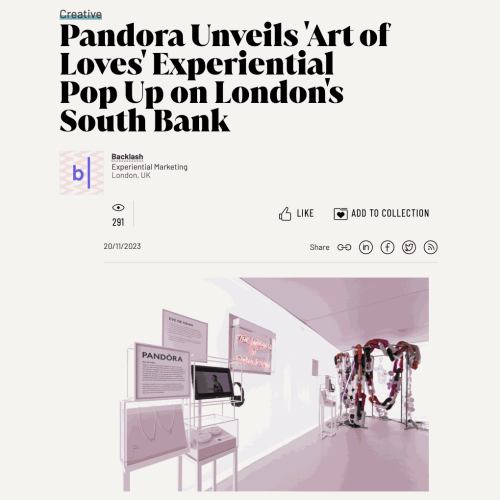 Pandora Unveils 'Art of Loves' Experiential Pop Up on London's South Bank
