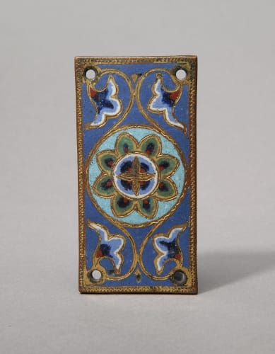 Plaque with foliate designs from the Orense altar frontal or retable (2 of 3), French, Limoges, c.1188, champlevé enamel on gilded copper; h. 4.7 cm x w. 9.3 cm