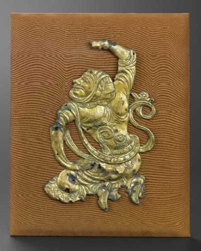 Repoussé plaque of a mourner, Tubo empire (Tibet), c.8th c AD, silver gilt.