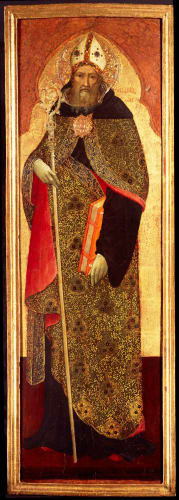 Niccolò di Pietro | Saint Augustine, (Venice, 1394 - Venice, 1427) Tempera and gold on wood panel 105 x 39.5 cm | Maison D'Art Gallery