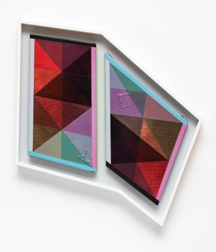 Jeffrey Gibson A Different Corner Acrylic and graphite on rawhide over wood panel 2" Wide