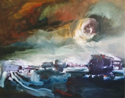 Winter Rusiloski, Luna’s Surge, Oil and Collage on Canvas