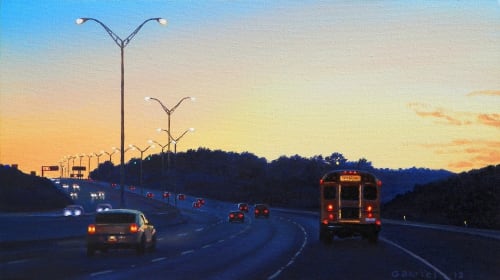 Pat Gabriel, Driving in Fort Worth, Oil on Canvas