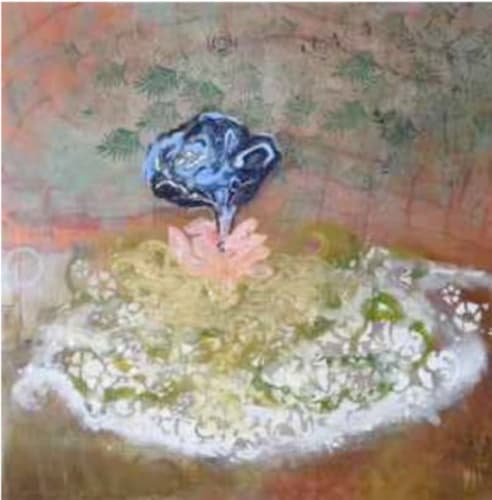 R-lily 2010, acrylic and paper on board, 36 x 36 inches