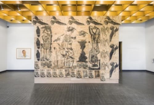 When Photographers are Blinded, Eagles’ Wings are Clipped, 2010, etching on plywood, 11×15ʹ′. Courtesy of David Winton Bell Gallery, List Art Center, Brown University.