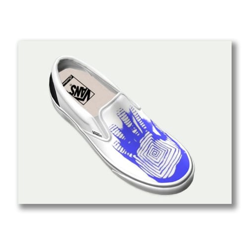 Shoes. Vans. $250.00, Vans Shoes (reproduction of The Print, blue, on slip-on shoe, 2017-present
